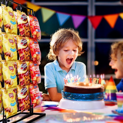 Puricon Chip Rack Display Stand, 3 Row with 48 Clips Chip Stand Display for Party Retail Potato Chip Bag Holder Potato C