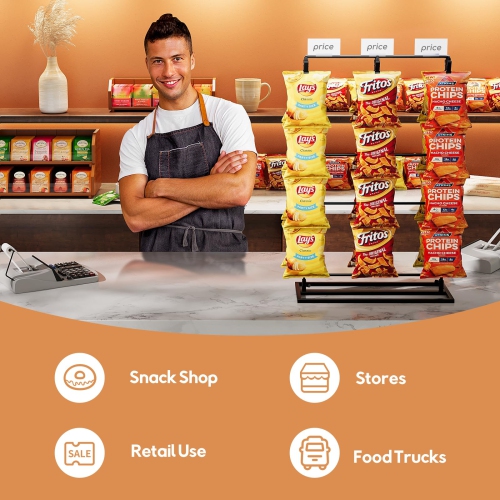 Puricon Chip Rack Display Stand, 3 Row with 48 Clips Chip Stand Display for Party Retail Potato Chip Bag Holder Potato C