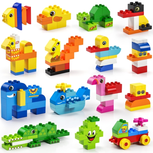 Large Building Blocks, 135 Pieces Kids Toddler Educational Toy Classic Big Size Bricks Building Blocks, 20 Fun Shapes wi