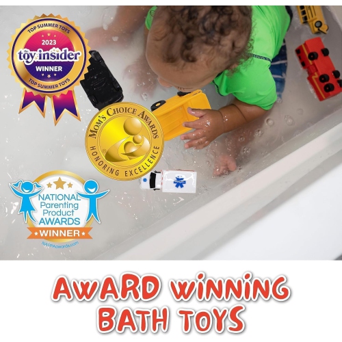 SplashEZ 6 Pack Combo Cars Emergency Vehicles, Mold Free Bath Toys for Kids and Toddlers, No Mold Bath Toys, No Hole for