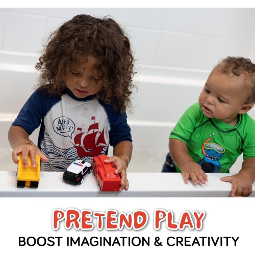 SplashEZ 6 Pack Combo Cars Emergency Vehicles, Mold Free Bath Toys for Kids and Toddlers, No Mold Bath Toys, No Hole for