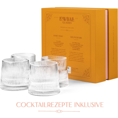 Vintage Art Deco Verres Speakeasy lowball | Ensemble de 4 | Verres en cristal 9&nbsp;oz pour boisson classique Gin, Rhum, Vodka Bar D