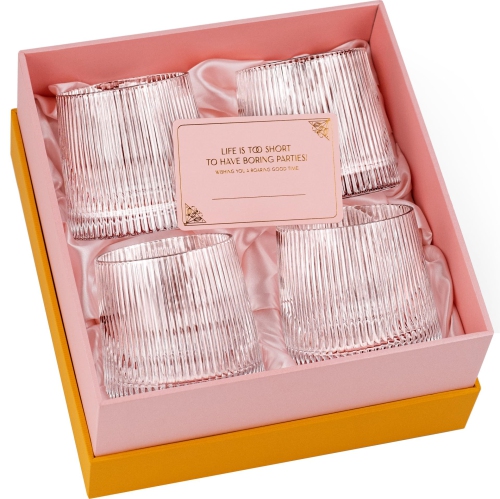 Vintage Art Deco Verres Speakeasy lowball | Ensemble de 4 | Verres en cristal 9&nbsp;oz pour boisson classique Gin, Rhum, Vodka Bar D