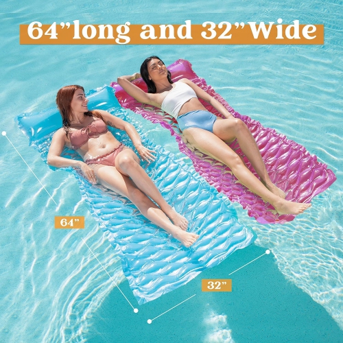 SLOOSH Inflatable Pool Floats Raft,Floating Lounge for Adults,64x32 inch Swimming Mat Pool Mattress with Headrest,2 Piec