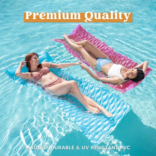 SLOOSH Inflatable Pool Floats Raft,Floating Lounge for Adults,64x32 inch Swimming Mat Pool Mattress with Headrest,2 Piec