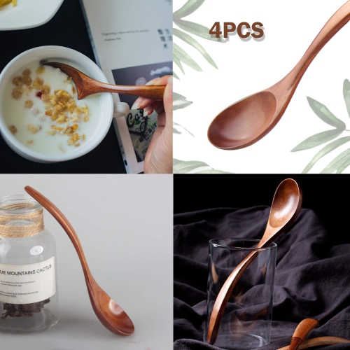 Originalidad Handmade Wood Bowls, Jujube Wooden Japanese Bowls with Matching Spoon for Rice, Soup, Dip, Salad, Tea, Deco