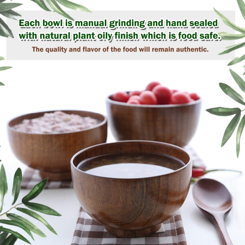 Originalidad Handmade Wood Bowls, Jujube Wooden Japanese Bowls with Matching Spoon for Rice, Soup, Dip, Salad, Tea, Deco