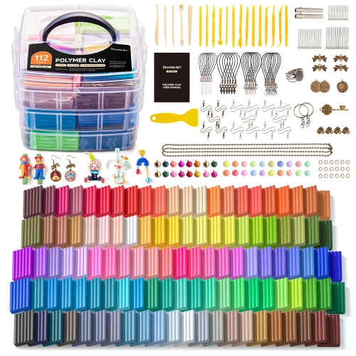 Shuttle Art – Trousse d'argile polymère 112 couleurs avec 20 outils d'argile, 16 types d'accessoires, non toxique, non collant, idéal pour le