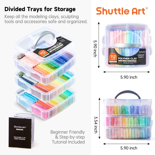 Shuttle Art – Trousse d'argile polymère 112 couleurs avec 20 outils d'argile, 16 types d'accessoires, non toxique, non collant, idéal pour le