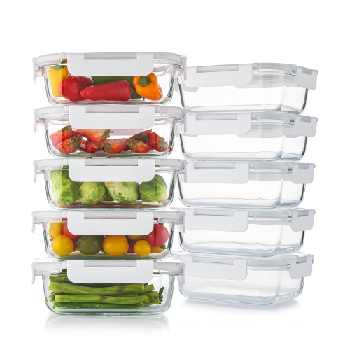 Cuiselect 10 Pack 22 Oz Glass Meal Prep Containers with Lids, Reusable Glass Food Storage Containers with Lids, Leak Pro