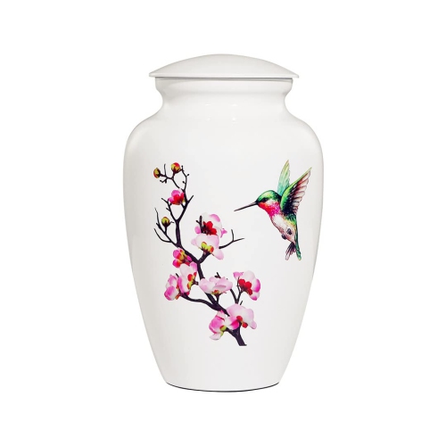 ICOKEE Hummingbird Cremation Urn for Adult Ashes, White Funeral Urn, Large Decorative Urn with Velvet Bag, up to 200 Lbs