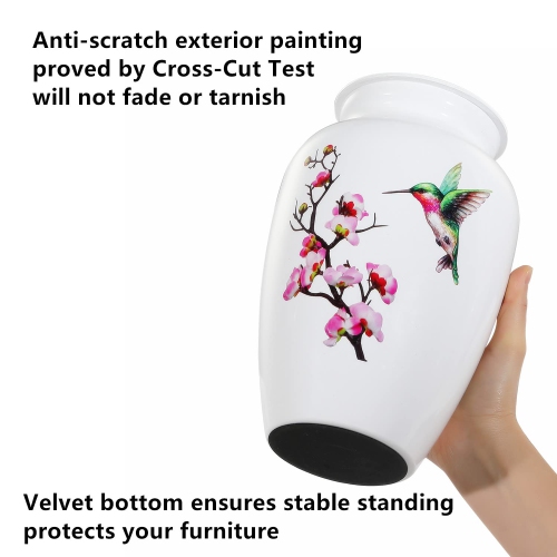 ICOKEE Hummingbird Cremation Urn for Adult Ashes, White Funeral Urn, Large Decorative Urn with Velvet Bag, up to 200 Lbs