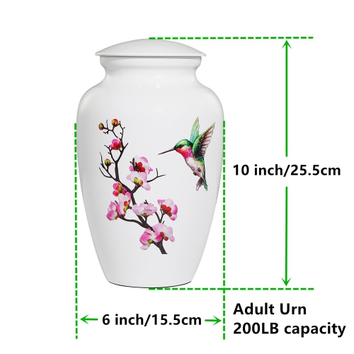 ICOKEE Hummingbird Cremation Urn for Adult Ashes, White Funeral Urn, Large Decorative Urn with Velvet Bag, up to 200 Lbs