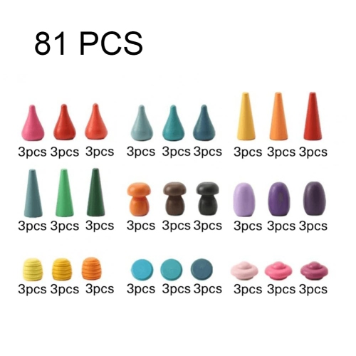 81PCS Pièces en vrac Matériaux de jeu arc-en-ciel en bois, jouet éducatif préscolaire éducatif de tri des formes