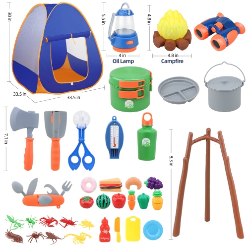 Kids Camping Set - MITCIEN Camping Gear Toys for Boys - Include Campfire/Oil Lamp/Pretend Food - Camping Set for Child A