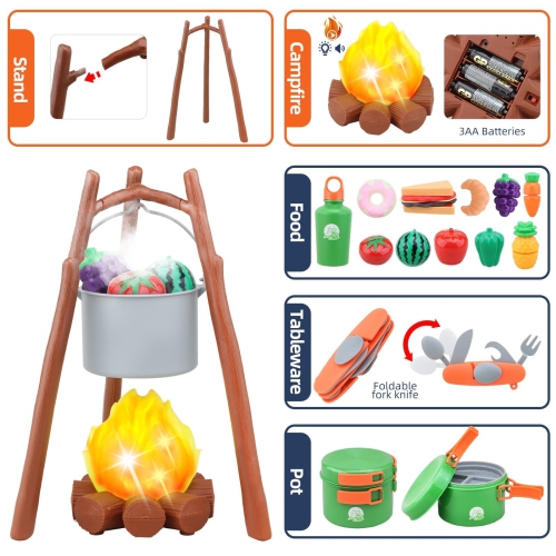 Kids Camping Set - MITCIEN Camping Gear Toys for Boys - Include Campfire/Oil Lamp/Pretend Food - Camping Set for Child A