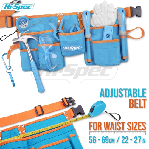 Hi-Spec 16 Piece Blue Kids Tool Kit Set & Child Size Tool Belt. Real Metal Hand Tools for Young Ages to Start DIY Buildi