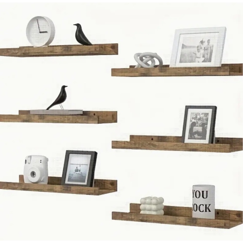 6pcs Maple Wood Wall Shelf Set – U-Shaped Floating Shelves, Anti-Drop, Heavy Duty Rustic Modern Storage for Bathroom, Bedroom/ Wood