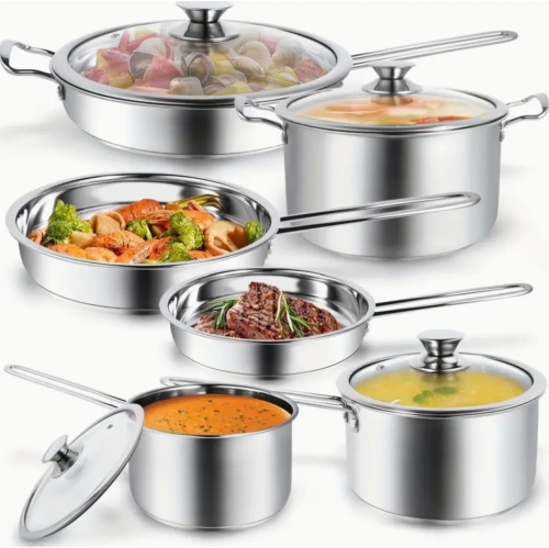 Batterie de cuisine 10 pièces en acier inoxydable à induction antiadhésive – Compatible avec les surfaces de cuisson à induction, électriques et au