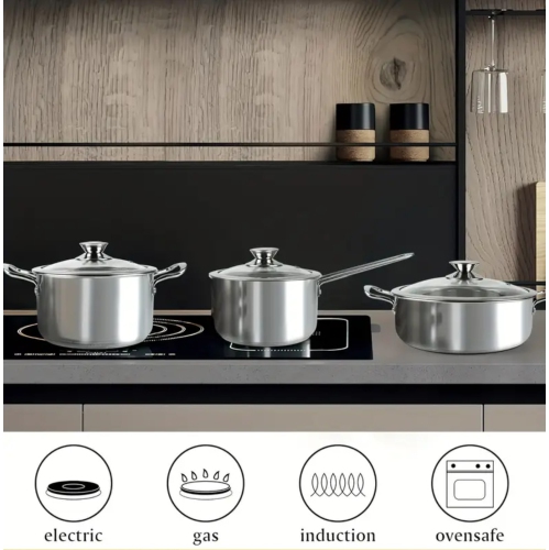 Batterie de cuisine 10 pièces en acier inoxydable à induction antiadhésive – Compatible avec les surfaces de cuisson à induction, électriques et au
