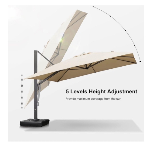 Maxxus 10&nbsp;pi. Parasol extérieur en porte-à-faux carré en aluminium à double dessus et à rotation de 360°, brun clair, avec base de poids pouvant