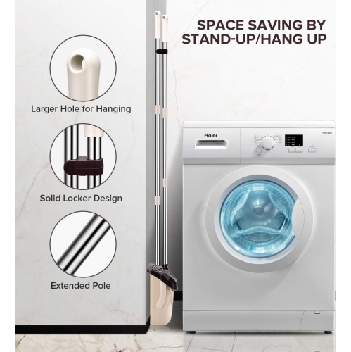 Mosuch Broom and Dustpan Set Extendable Long Handle Brooms Upright Standing Dustpans Lightweight Stainless Self-Clean Soft Broom Combo for Home