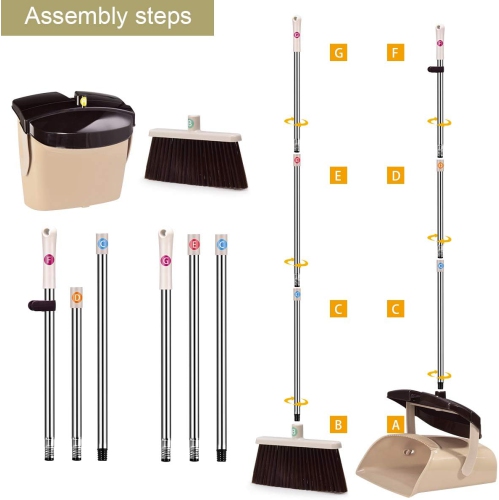 Mosuch Broom and Dustpan Set Extendable Long Handle Brooms Upright Standing Dustpans Lightweight Stainless Self-Clean Soft Broom Combo for Home