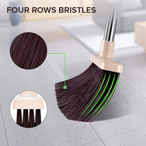 Mosuch Broom and Dustpan Set Extendable Long Handle Brooms Upright Standing Dustpans Lightweight Stainless Self-Clean Soft Broom Combo for Home