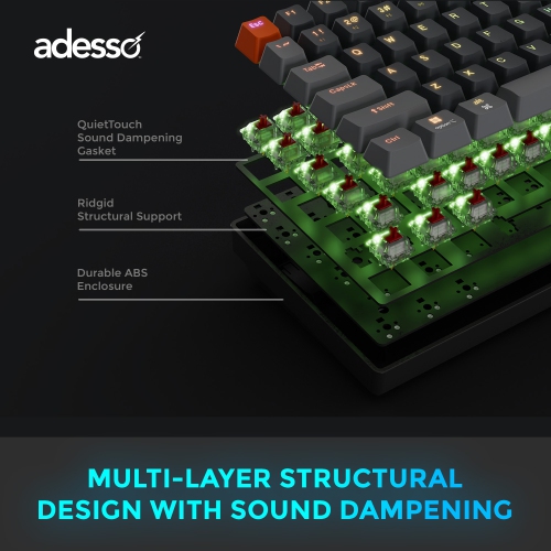 Adesso EasyTouch 1200 Compact RGB Mechanical Keyboard – 100-Key, Wired/Wireless/Bluetooth, QMK/VIA, Red Switches, Copilot Key