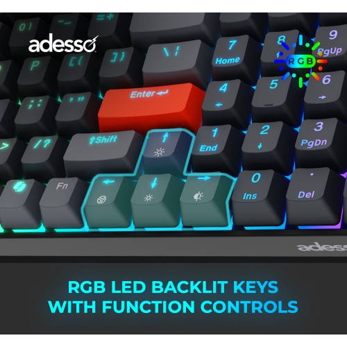Adesso EasyTouch 1200 Compact RGB Mechanical Keyboard – 100-Key, Wired/Wireless/Bluetooth, QMK/VIA, Red Switches, Copilot Key