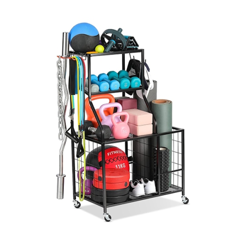 All-in-One Sports & Gym Storage Rack, Yoga Mat Storage Rack Workout Equipment Storage Rack for Dumbbells Kettlebell Resistance Band, Exercise