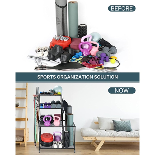 All-in-One Sports & Gym Storage Rack, Yoga Mat Storage Rack Workout Equipment Storage Rack for Dumbbells Kettlebell Resistance Band, Exercise