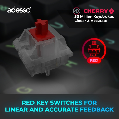 Adesso EasyTouch 1500 Ergonomic RGB Mechanical Keyboard – 104-Key, Cherry MX Red, Wired/Wireless/Bluetooth, VIA/QMK, Copilot Key