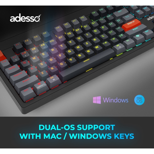 Adesso EasyTouch 1300 RGB Mechanical Keyboard – 104-Key, Wired/Wireless/Bluetooth, Hot-Swappable, QMK/VIA, Copilot Key, USB-C