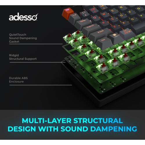 Adesso EasyTouch 1300 RGB Mechanical Keyboard – 104-Key, Wired/Wireless/Bluetooth, Hot-Swappable, QMK/VIA, Copilot Key, USB-C