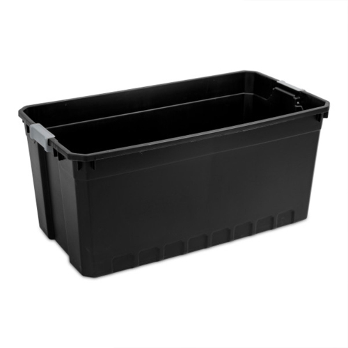 Sterilite 50 Gal Rugged Industrial Stackable Storage Tote w/ Lid, Black, 12 Pack