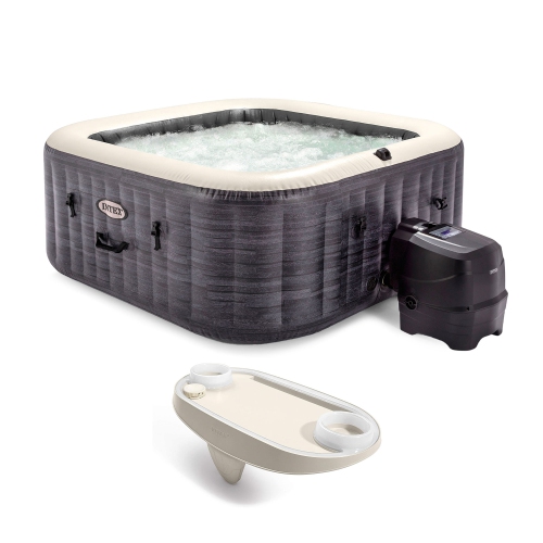 Spa carré gonflable PureSpa Plus d'Intex avec plateau pour tablette et téléphone, blanc