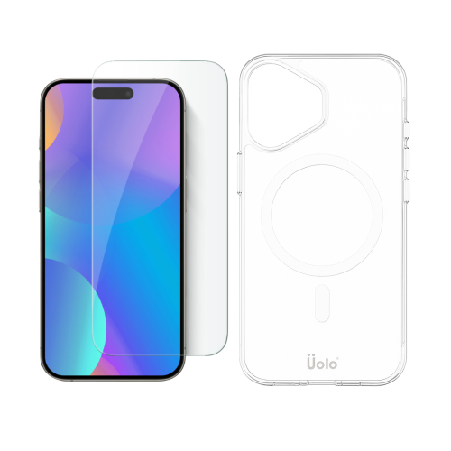 UOLO  Protection Bundle for Iphone 16– Shield Tempered Glass w Alignment Tray & Soul+ Clear Magsafe Case | Screen Protector + Shockproof Slim Case