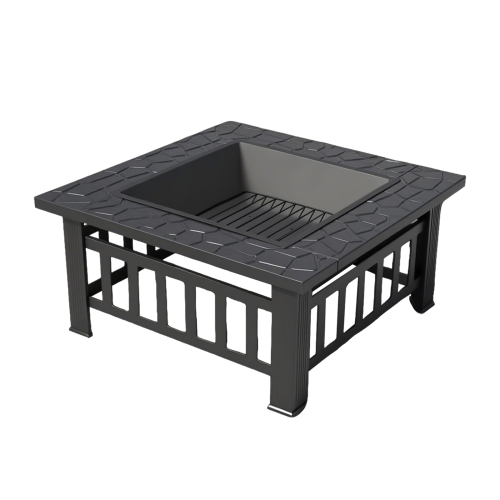 YIVKE  32" Fire Pit Table for Outside, Outdoor Fire Pit Square Wood Burning With Spark Screen Fire Poker for Camping