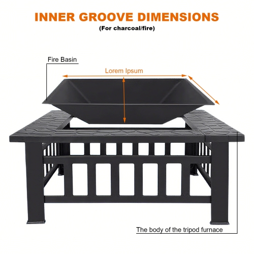 32" Fire Pit Table for Outside,Outdoor Fire Pit Square Wood Burning with Spark Screen Fire Poker for Camping
