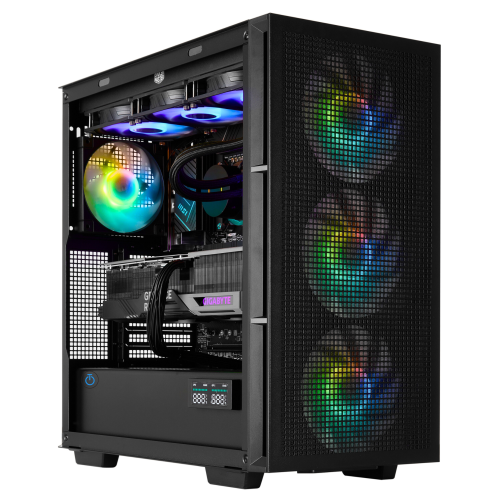 Ordinateur de jeu noir PRO de TECHNOID – RADEON RX 9070 XT d'AMD – Ryzen 7 9800X3D d'AMD – DDR5 d'32 Go – SSD d'2 To – Compatible avec l'IA