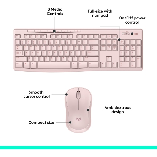 Refurbished Logitech MK270 Wireless Keyboard and Mouse Combo for Windows, 2.4 GHz, 8 Multimedia Keys, PC, Laptop, Wireless Keyboard Compact Mouse