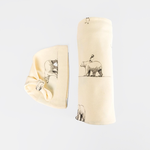 The Elk Baby Premium Organic Cotton Polar Bear Blanket and Beanie set