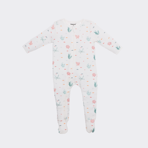 The Elk Baby Premium Organic Cotton Whale/ Stripe Sleep and Grow Zippy