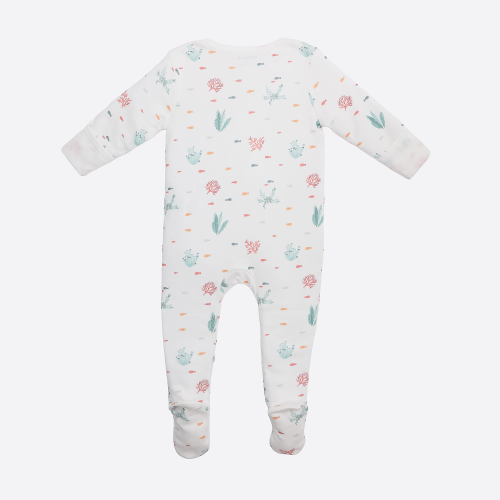 The Elk Baby Premium Organic Cotton Whale/ Stripe Sleep and Grow Zippy