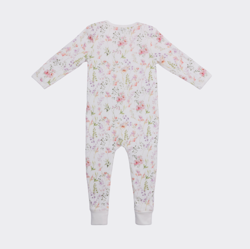 The Elk Baby Premium Organic Cotton Floral Play and Grow Rib Foot Zippy
