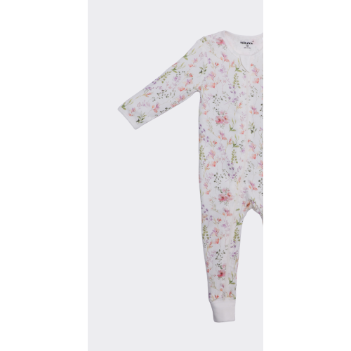 The Elk Baby Premium Organic Cotton Floral Play and Grow Rib Foot Zippy