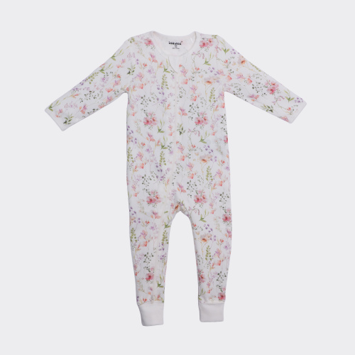 The Elk Baby Premium Organic Cotton Floral Play and Grow Rib Foot Zippy