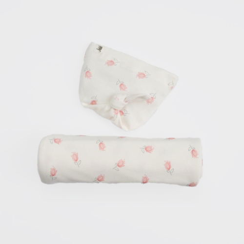 The Elk Baby Premium Organic Cotton Tulip Blanket and Beanie set