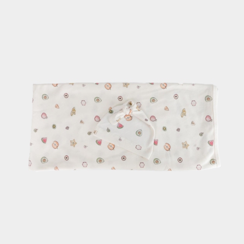 The Elk Baby Premium Organic Cotton Fruit Blanket and Beanie set